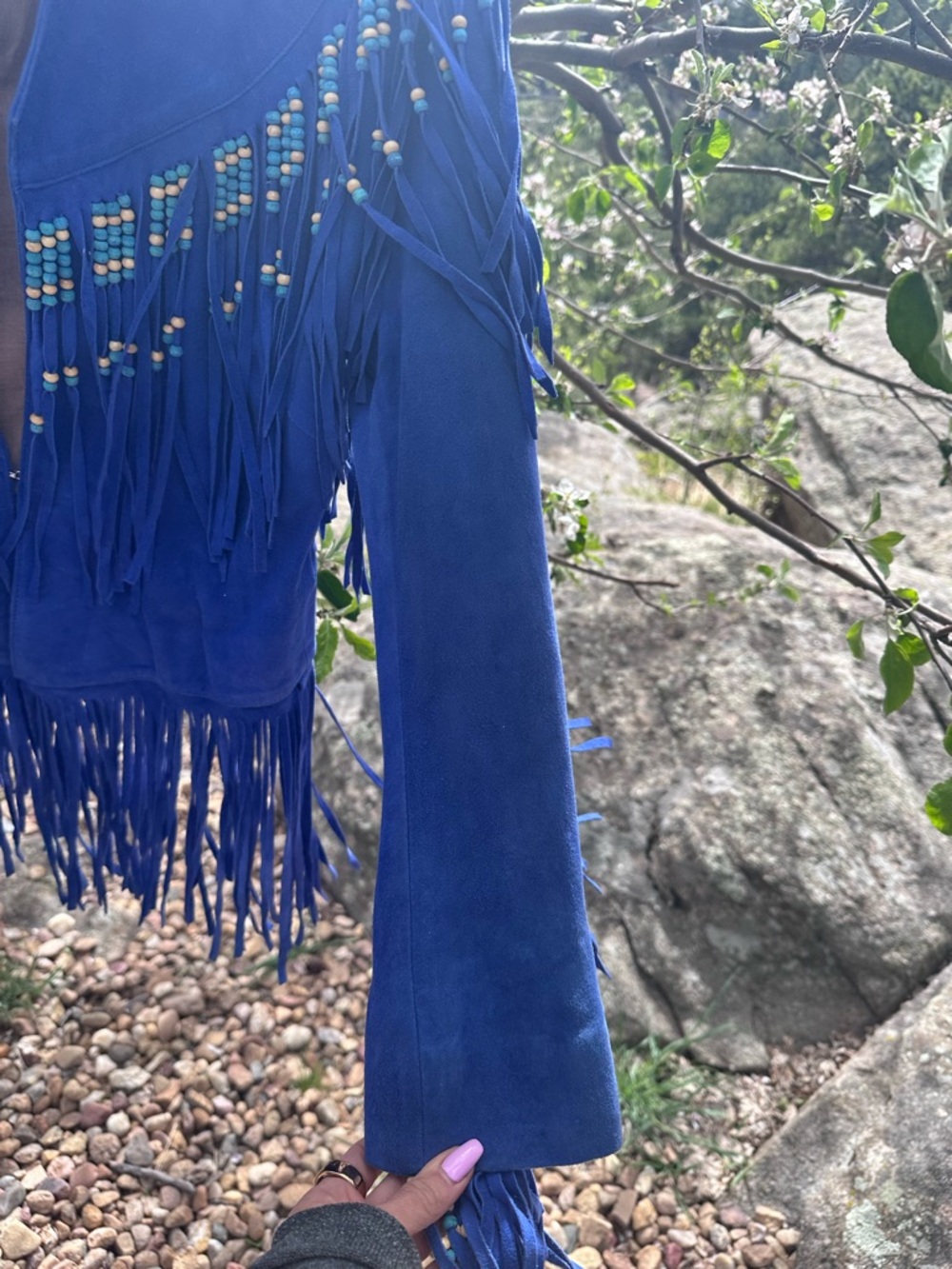 Spell Royal Blue Suede Fringe Jacket with Beaded Trim - Picture 6 of 7